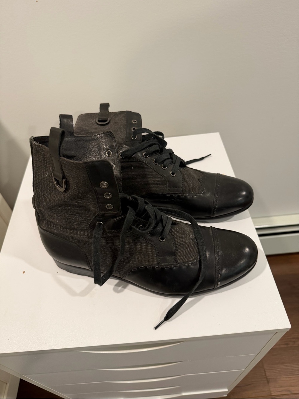 Men's Schmove Black Lace-Up Canvas and Leather Ankle Boots.